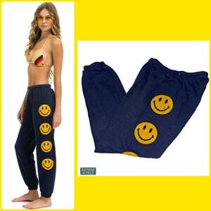 Aviator Nation Smiley 2 Navy Sweatpants Women’s Small Relaxed Fit Lounge Pants